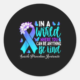 Be Kind Teal Purple Ribbon Suicide Prevention Awar Classic Round Sticker