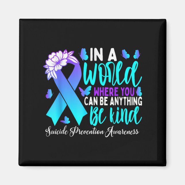 Be Kind Teal Purple Ribbon Suicide Prevention Awar Magnet (Front)