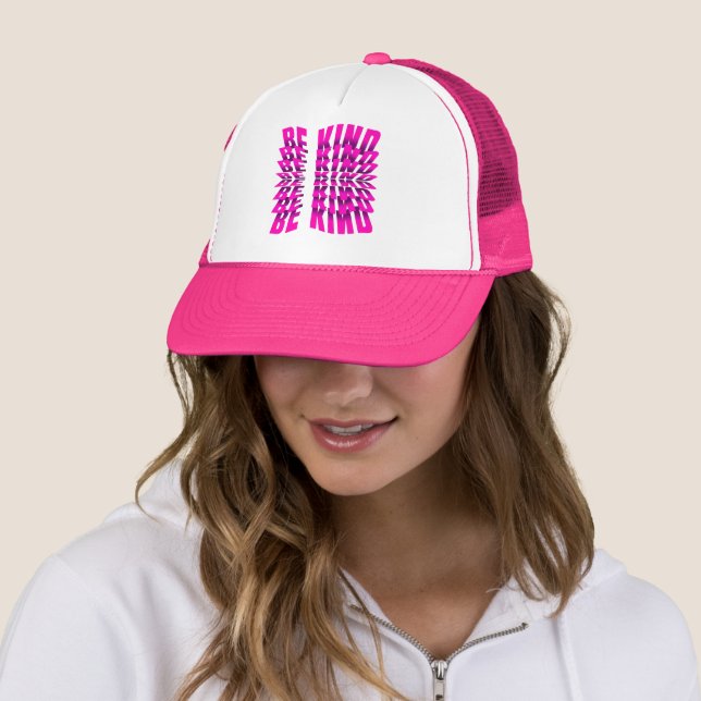 BE KIND TEXT EFFECT PINK TYPOGRAPHY TRUCKER HAT (In Situ)