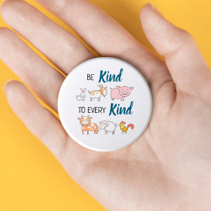 Be kind to every kind cute cartoon animals vegan 3 cm round badge