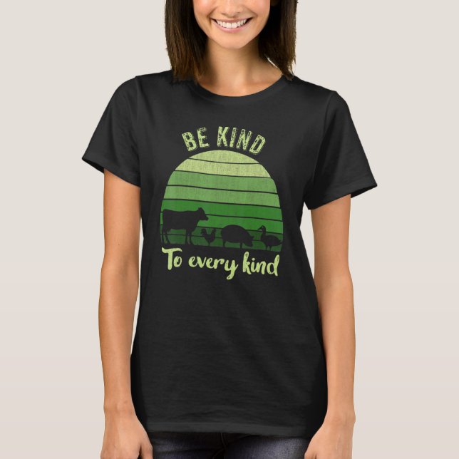 Be Kind To Every Kind Vegan Vegetarian Retro T-Shirt (Front)