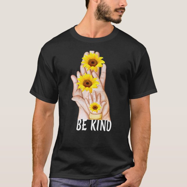 Be Kind To One Another Positive Message With Hands T-Shirt (Front)