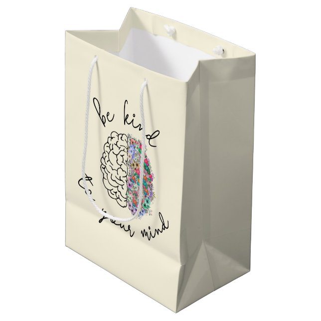 Be Kind To Your Mind Floral Brain Mental Health Medium Gift Bag (Front Angled)