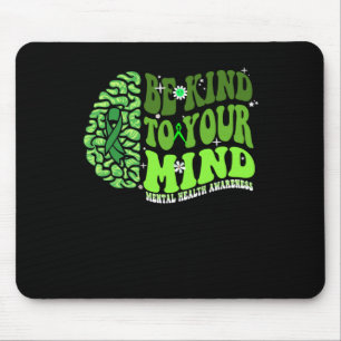 Be Kind To Your Mind Green Ribbon Brain Groovy Wav Mouse Pad