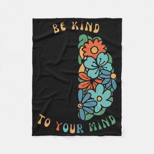 Be Kind To Your Mind Retro Green Mental Health Awa Fleece Blanket (Front)