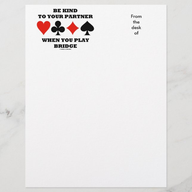 Be Kind To Your Partner When You Play Bridge (Front)