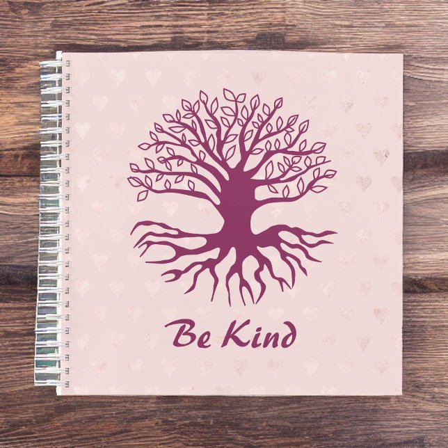 Be Kind Tree of Life in Burgundy with Pink Hearts Notebook (Creator Uploaded)