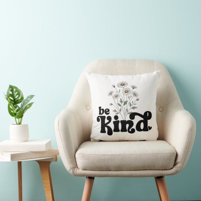 Be Kind Vintage Floral Daisies Throw Pillow (Chair)