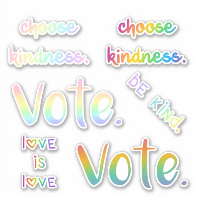 Be Kind, Vote, Love, Rainbow Words Stickers (Front)