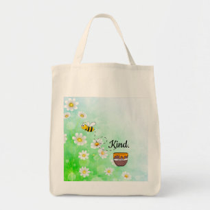Be Kind White & Green Floral Text Beautiful Tote Bag