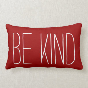 Be Kind, white text on crimson Lumbar Cushion