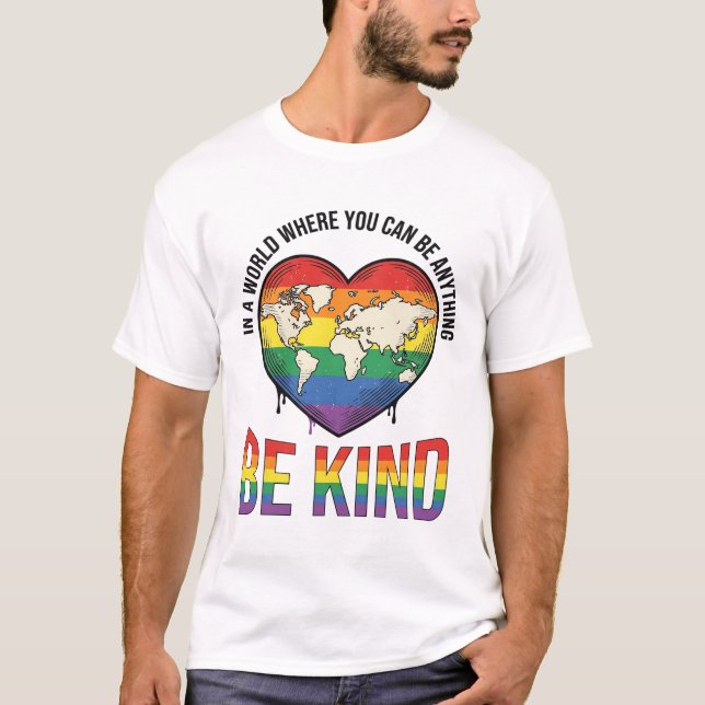Be Kind World Heart Rainbow Vector T-Shirt Design_ (Front)