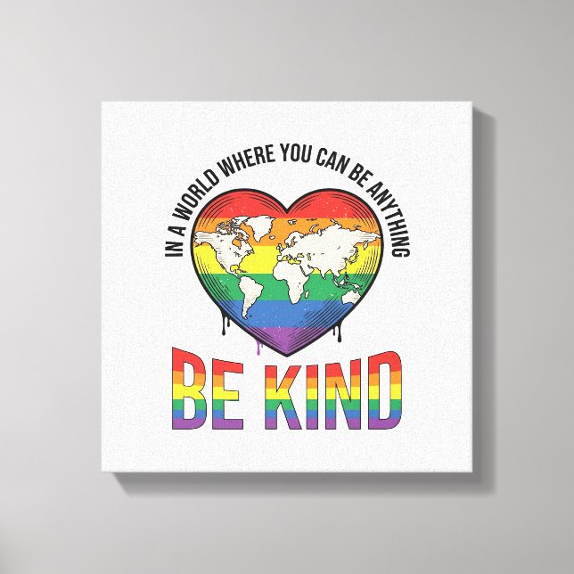 Be Kind World Heart Rainbow Vector T-Shirt Design_ Canvas Print (Front)