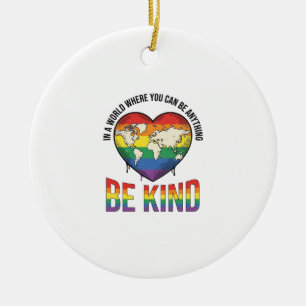 Be Kind World Heart Rainbow Vector T-Shirt Design_ Ceramic Tree Decoration