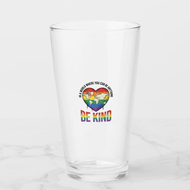 Be Kind World Heart Rainbow Vector T-Shirt Design_ Glass (Front)