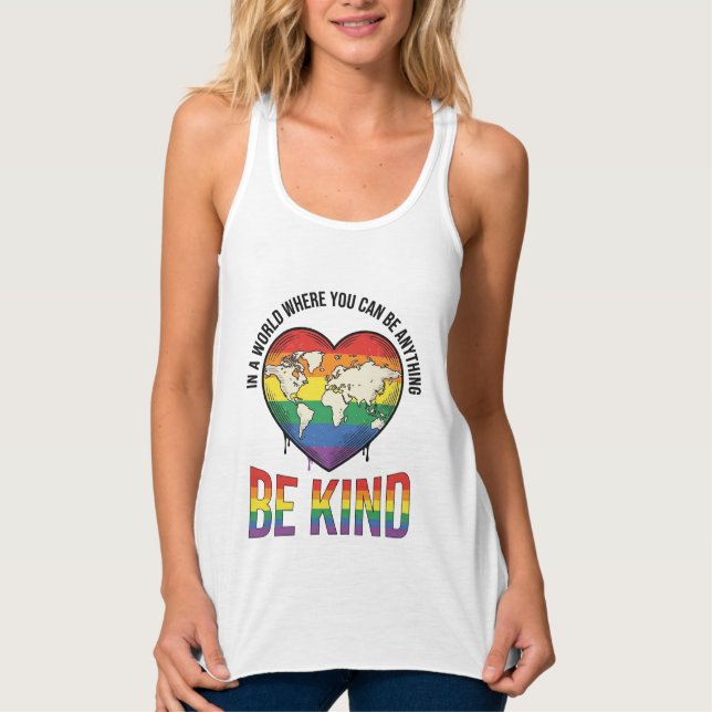Be Kind World Heart Rainbow Vector T-Shirt Design_ Singlet (Front)