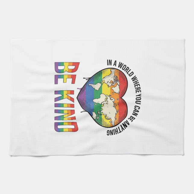 Be Kind World Heart Rainbow Vector T-Shirt Design_ Tea Towel (Horizontal)