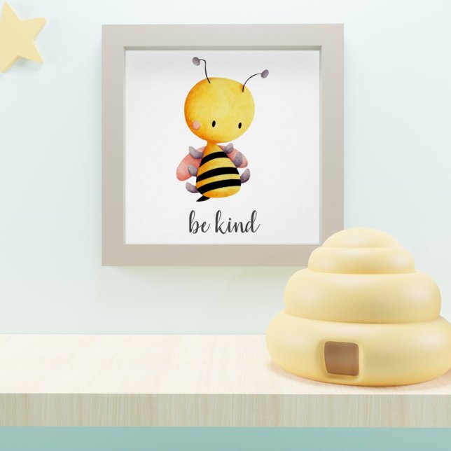 Be Kind Yellow and Pink Bee Kids Nursery Poster (Creator Uploaded)