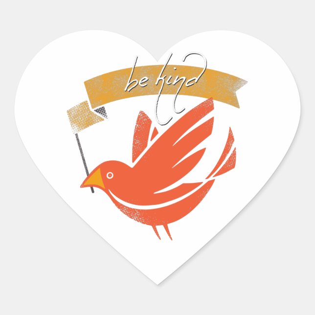 Be KindVintage Retro Bird Heart Sticker (Front)