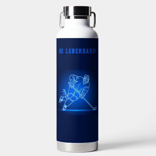 "Be Legendary" Hockey Player Water Bottle (Front)