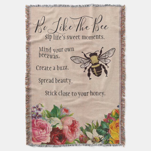 Be Like the Bee Throw Blanket (Front Vertical)