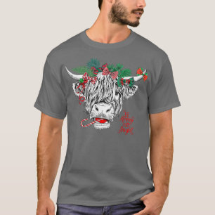 Be Merry And Bright Christmas Highland Cow Farming T-Shirt