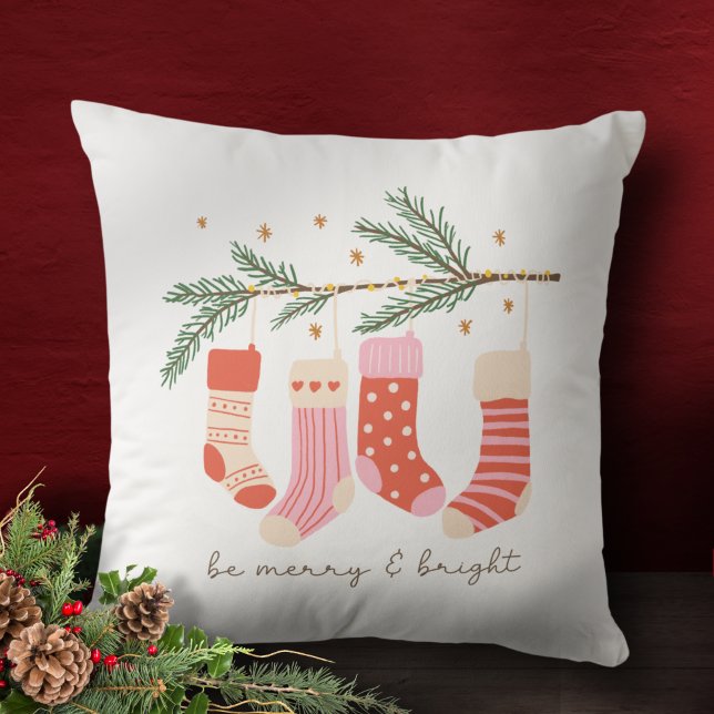 Be Merry and Bright Red & White Christmas Holiday Cushion (Creator Uploaded)
