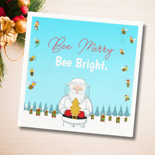 Be Merry. Be Bright. Christmas Beekeeper Santa Napkin