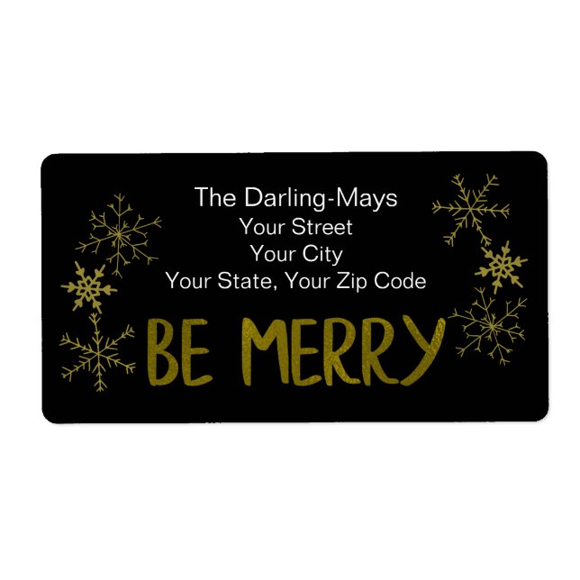 Be Merry Black and Gold Snowflakes Address (Front)