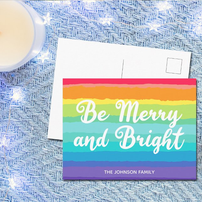 Be Merry & Bright Colourful Rainbow Pride Christma Postcard (Creator Uploaded)