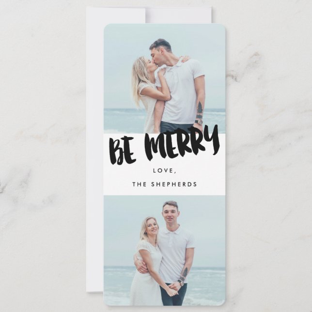 Be Merry Brush Script Holiday Photo Card (Front)