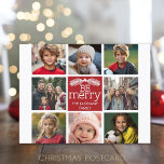 Be Merry Christmas Collage Photos with Red White Holiday Postcard<br><div class="desc">Use 8 square instagram pictures to make a unique and trendy merry holiday memento. If you need to move anything around,  click on the customize button to make changes.</div>