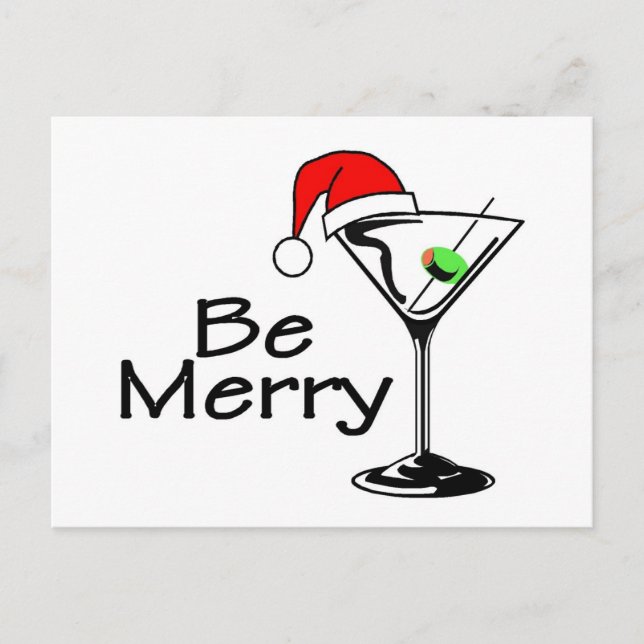 Be Merry Christmas Martini Holiday Postcard (Front)