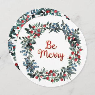 Be merry! Festive Vintage Christmas Berries Wreath Holiday Card