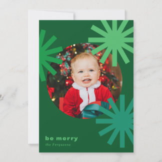Be Merry Fun Green Pompoms Holiday Card
