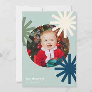 Be Merry Fun White Blue Green Pompoms Holiday Card