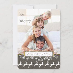 Be Merry Grey Yellow Family Photo Holiday Reindeer