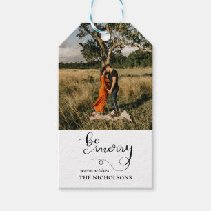Be Merry Handwritten Modern Script Photo Gift Tags