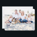 Be Merry in Blue Christmas Two Photo Card<br><div class="desc">A modern Merry Christmas in cool shades of blue sends casual contemporary greetings to "be merry" to family and friends in this double-sided photo card. Two large size photos of your family, both on the front and the back makes the most of this rounded corner flat card with stylish trendy...</div>