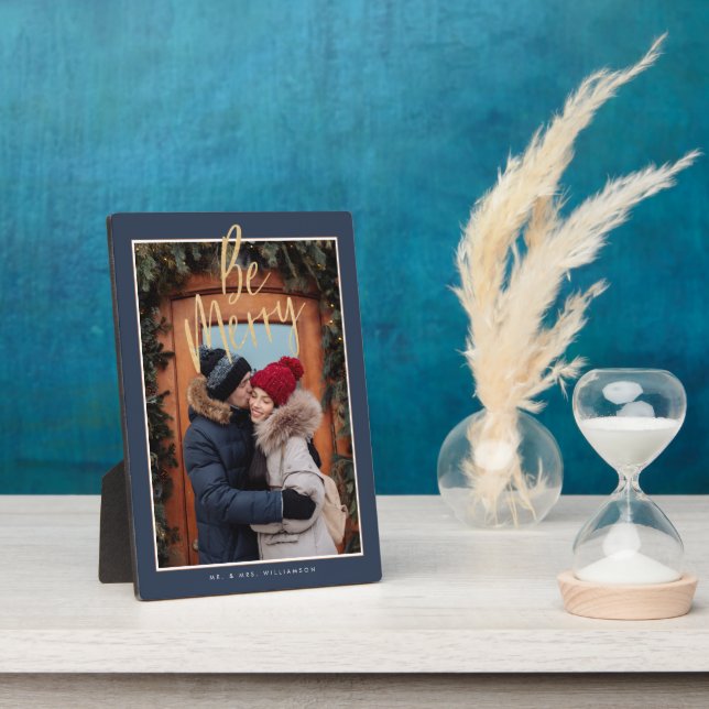 Be Merry | Modern Couple Christmas Photo Keepsake Plaque (Side)