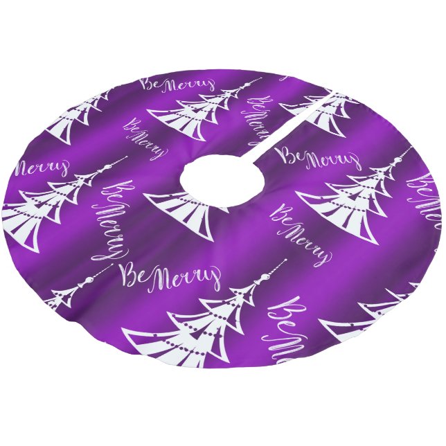 Be Merry Purple Christmas Brushed Polyester Tree Skirt (Angled)
