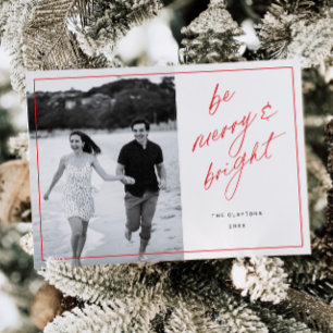 Be Merry Script Minimal Family Holiday Photo Card