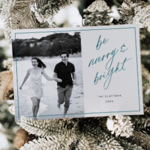 Be Merry Script Minimal Family Holiday Photo Card