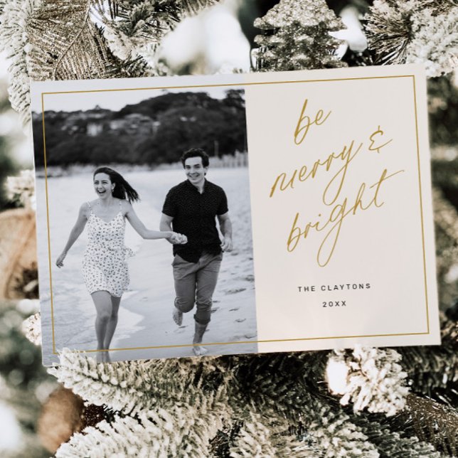 Be Merry Script Minimal Family Holiday Photo Card (Creator Uploaded)