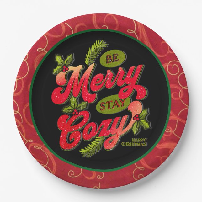 Be Merry Stay Cosy Christmas  Paper Plate (Front)