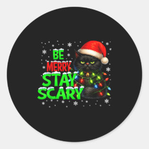Be Merry Stay Y Black Cat Funny Halloween Christma Classic Round Sticker