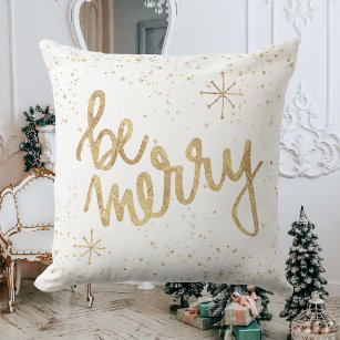 Be Merry - White and Gold - Christmas Cushion