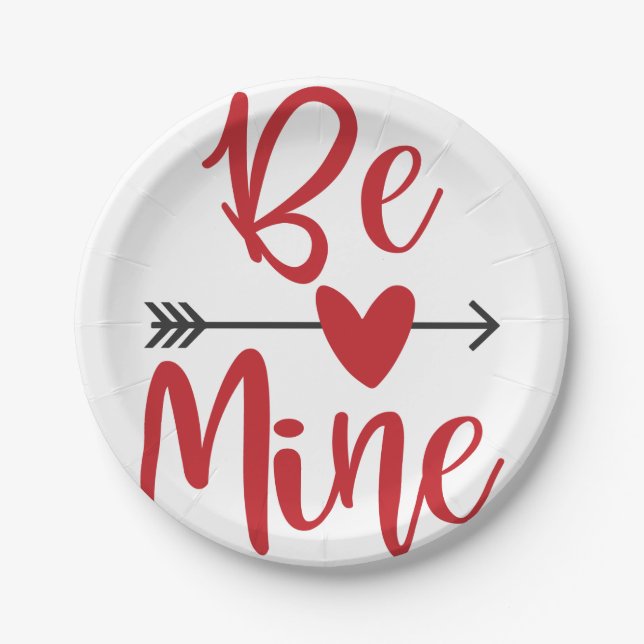 Be Mine Arrow Through Heart Valentine's Day Paper Plate (Front)