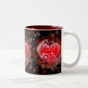 BE MINE BUBBLE HEART on black by SHARON SHARPE Two-Tone Coffee Mug