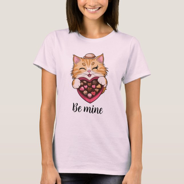 Be Mine Cat: Valentine's Day Kawaii Cat with Candy T-Shirt (Front)